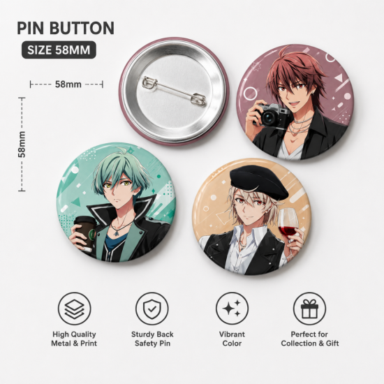 Pin Button Anime Cowok Set 3 PCS 58mm | Badge Pin Karakter Anime Aesthetic | Pin Bros Anime untuk Tas Jaket Koleksi